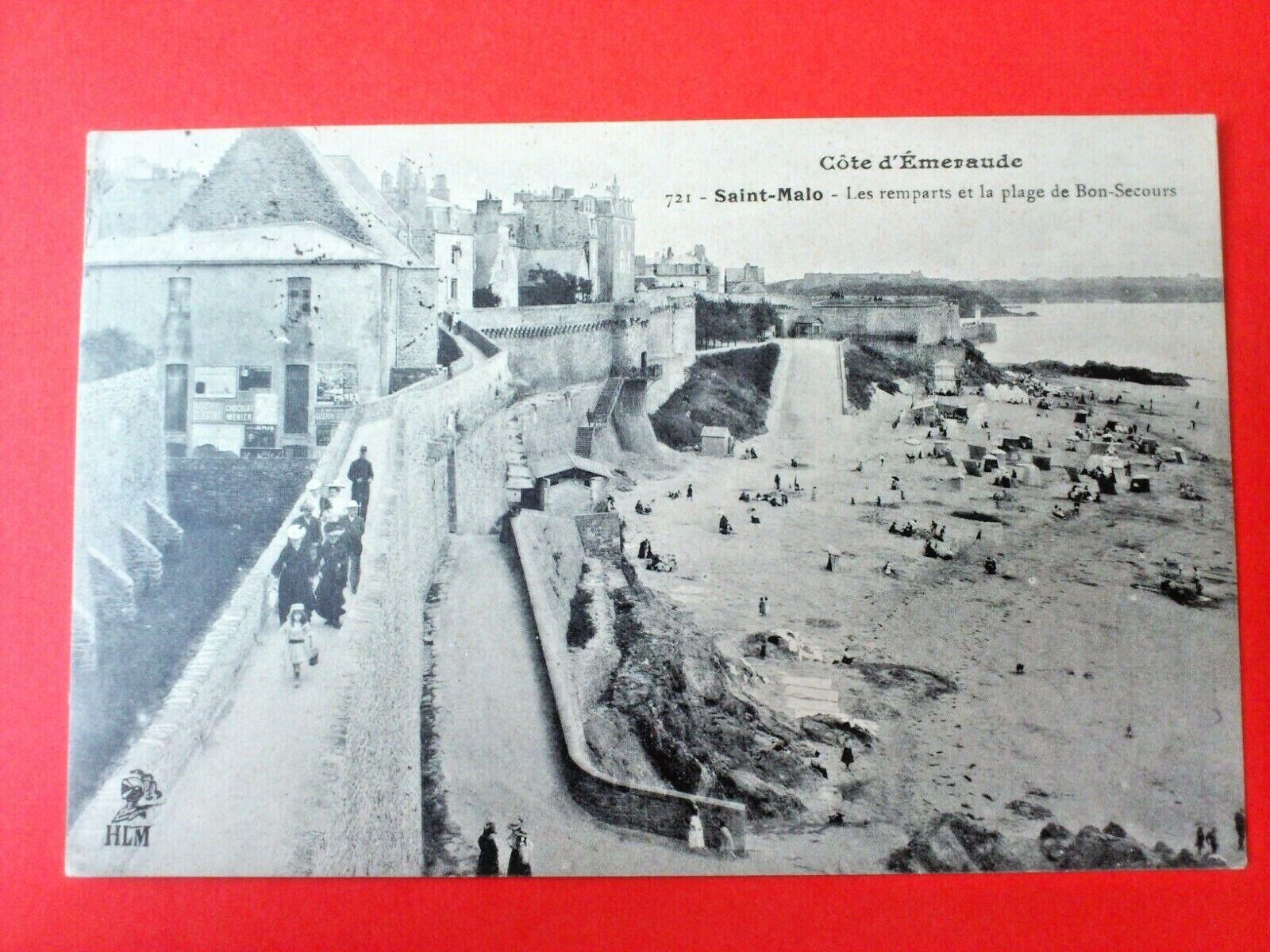 Antique postcard France Saint-Malo Les Ramparts et la Plage Posted in 1910