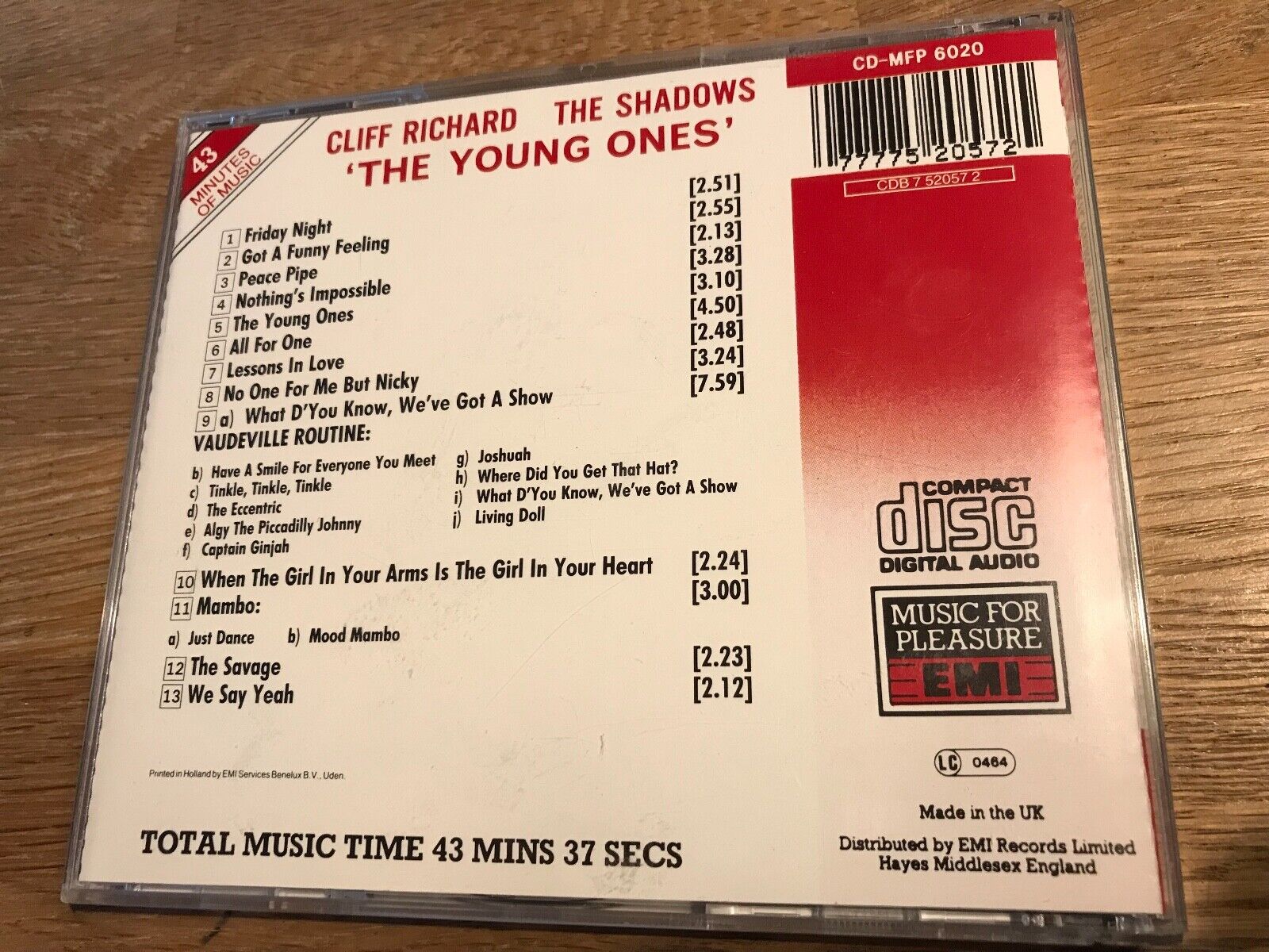 CLIFF RICHARD AND THE SHADOWS "THE YOUNG ONES" CD ALBUM 13 TRACKS EMI RECORDS UK