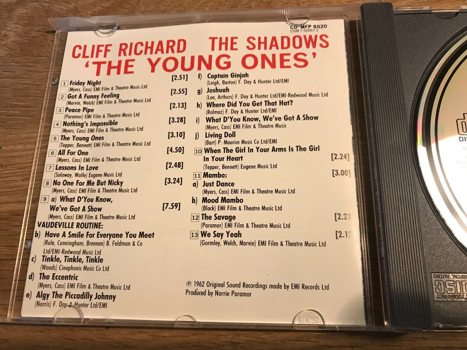 CLIFF RICHARD AND THE SHADOWS "THE YOUNG ONES" CD ALBUM 13 TRACKS EMI RECORDS UK