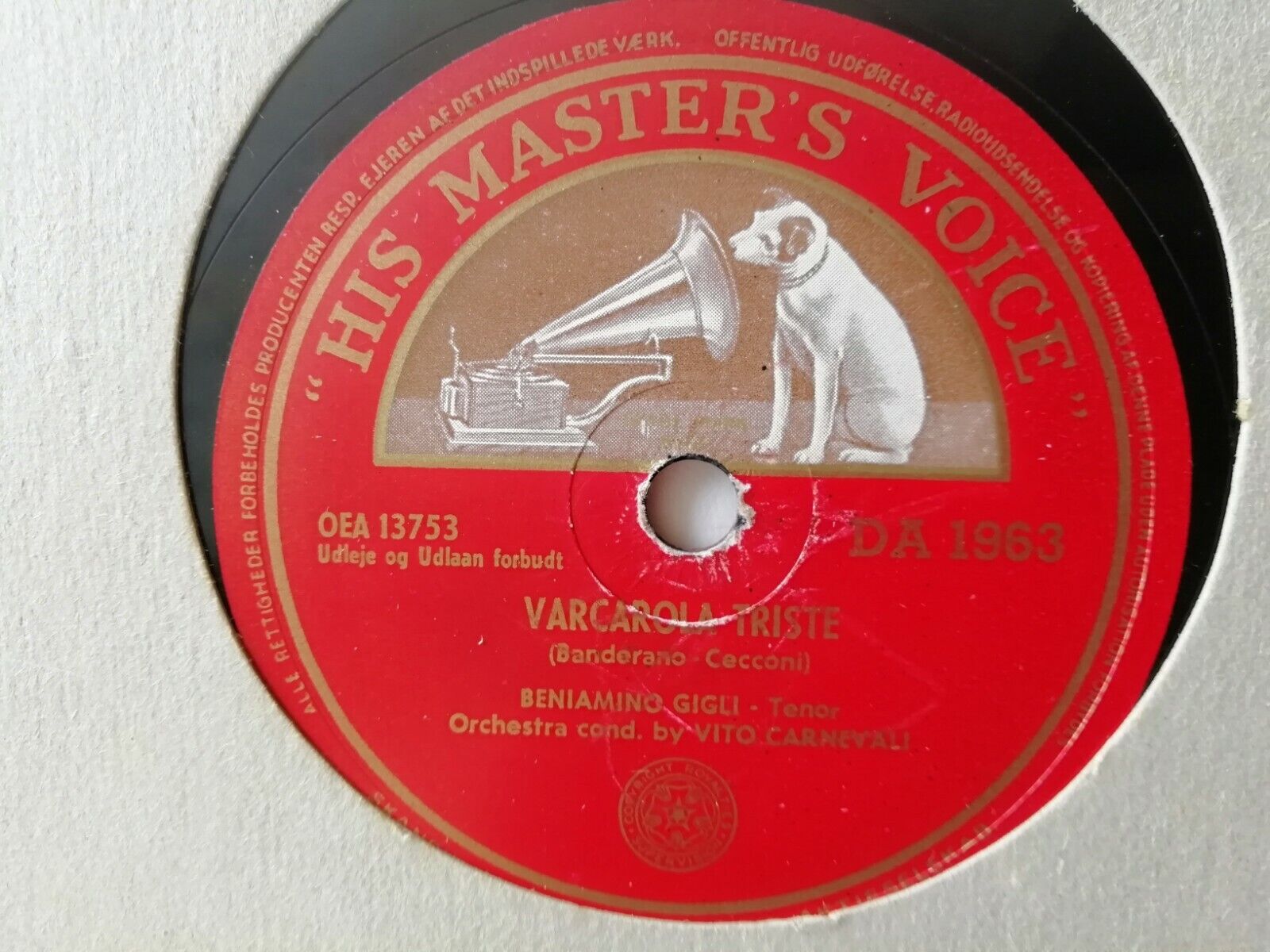 78 rpmBENJAMINO GIGLI Varcarola Triste/Santa LuciaHis Master's Voice