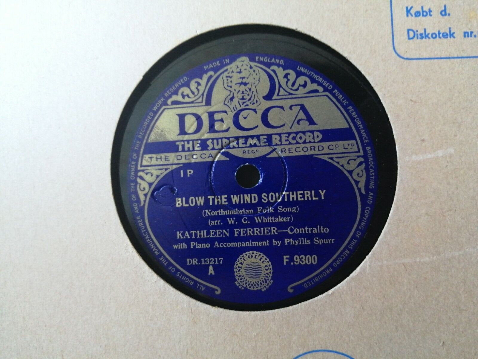 78 rpm shellacKATHLEEN FERRIERBlow The Wind Southerly/Ma Bonny LadDecca