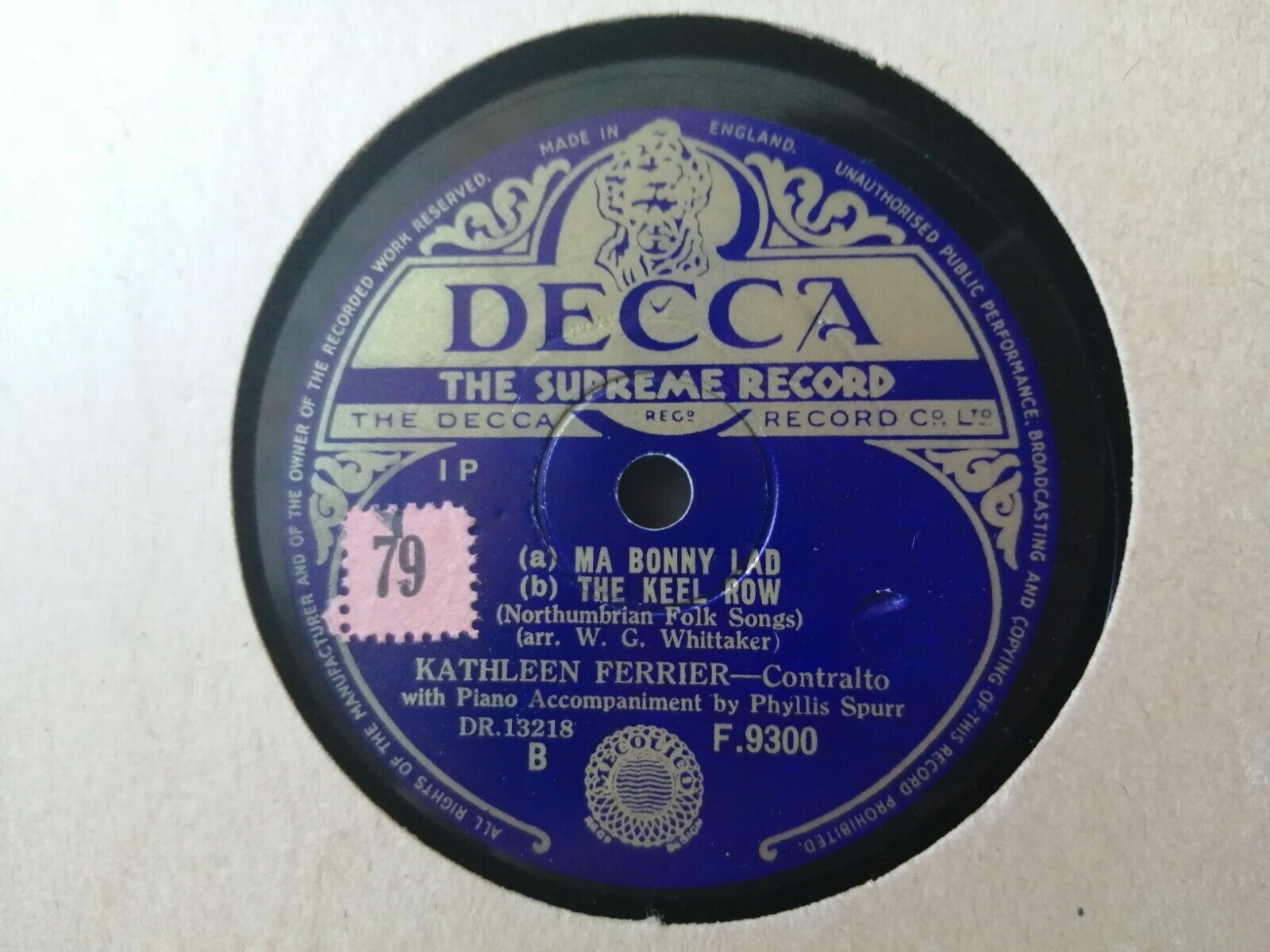 78 rpm shellacKATHLEEN FERRIERBlow The Wind Southerly/Ma Bonny LadDecca