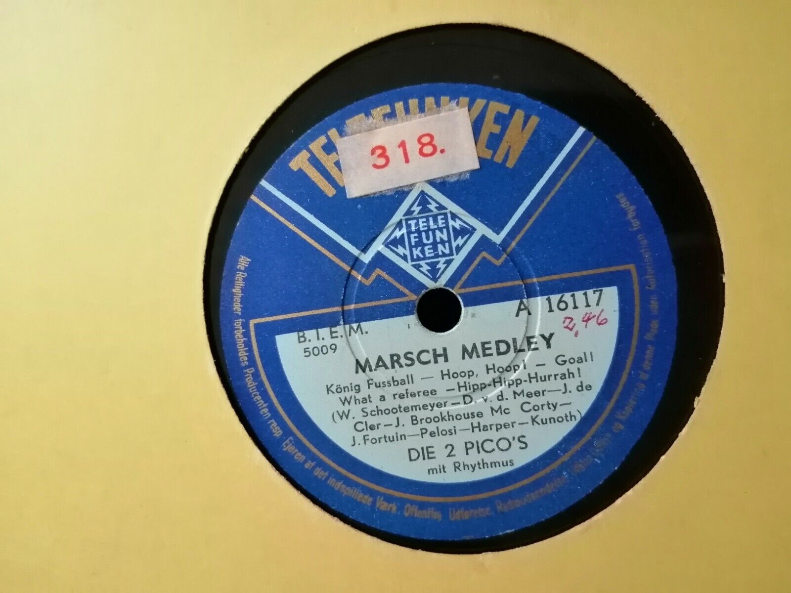 78 rpm DIE 2 PICOS Foxtrot Medley/Marsch MedleyTELEFUNKENDenmark