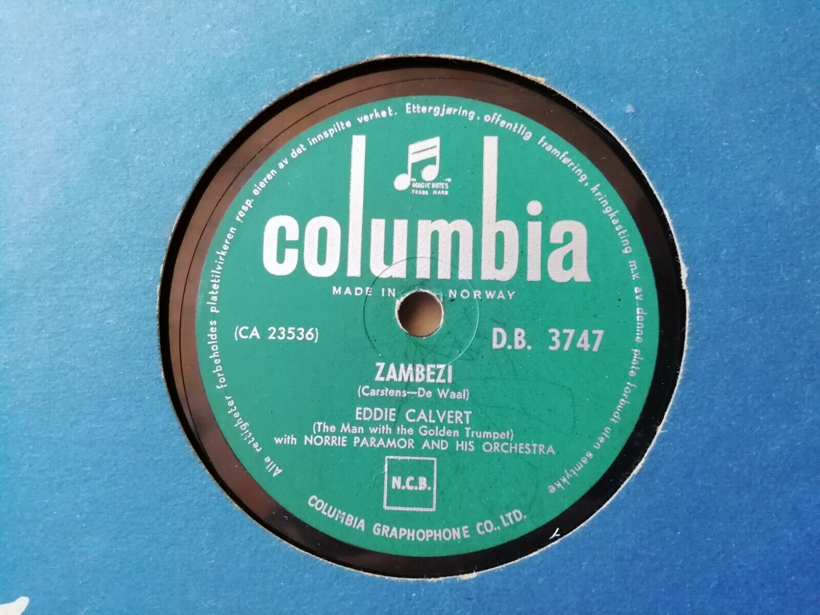 78 rpmEDDIE CALVERTZambeziTrumpet Tango Columbia NorwayDB3747