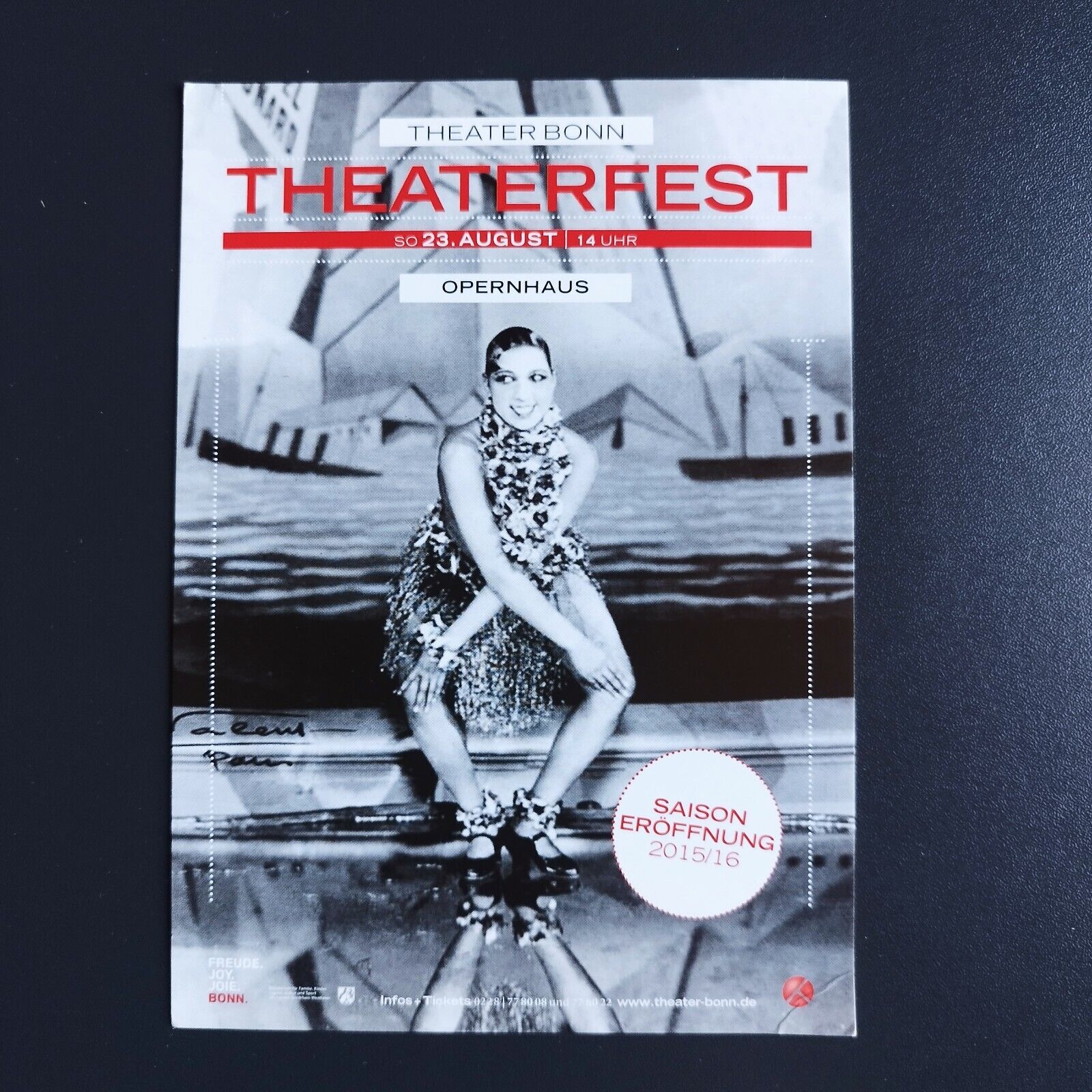 German advertising postcard Teaterfest Bonn 2015 ( Josephine Baker )