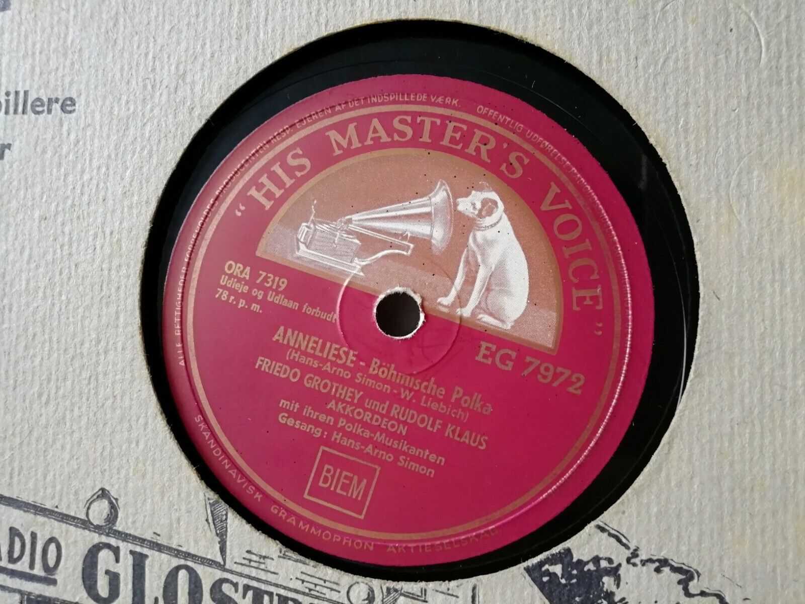 78 rpm Friedo Grothey und Rudolf KlausAkkordeonPolkaHMV EG 7972Denmark