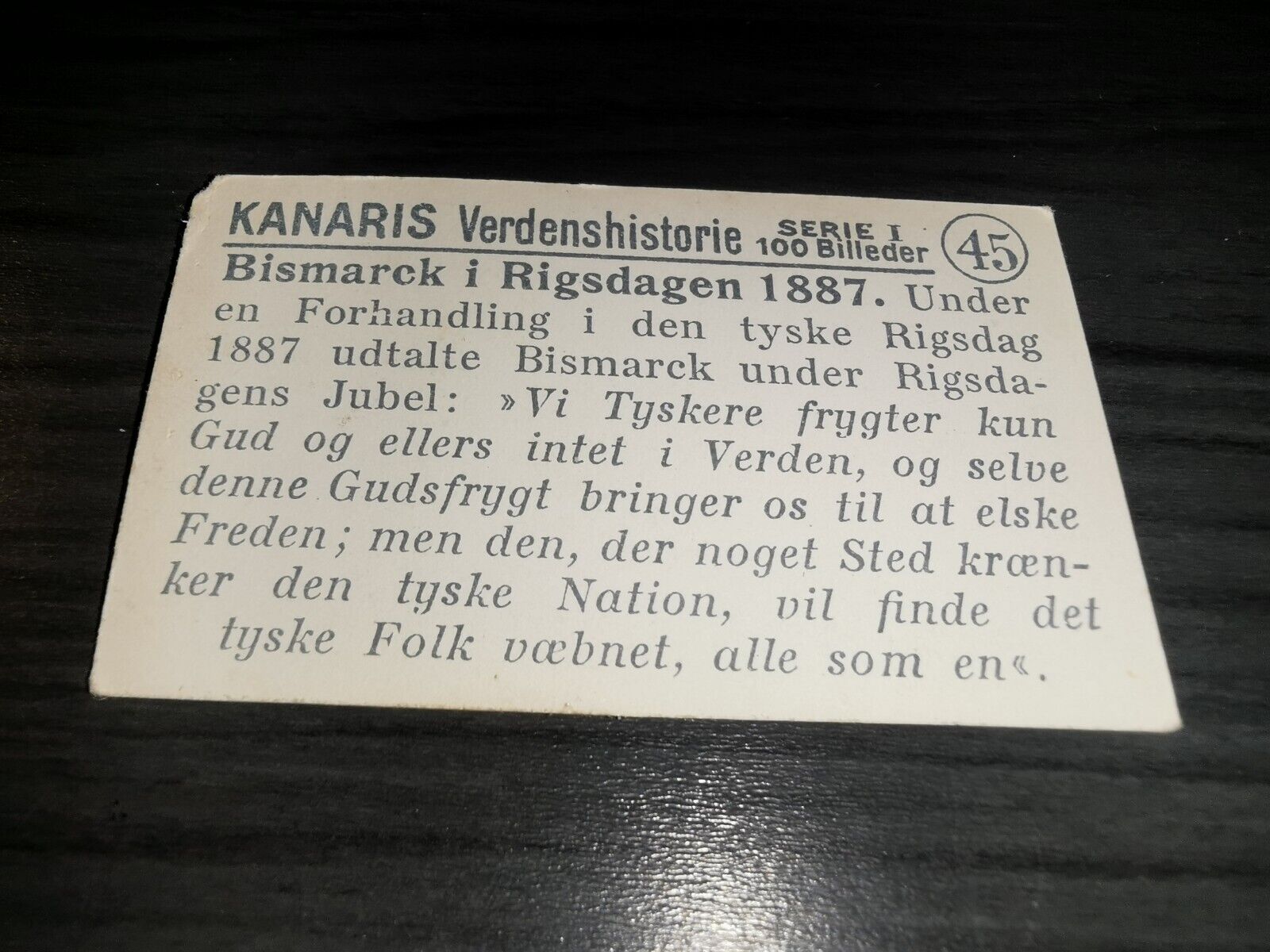 Otto von Bismarck card Kanaris World history 1926 Danish Version #45