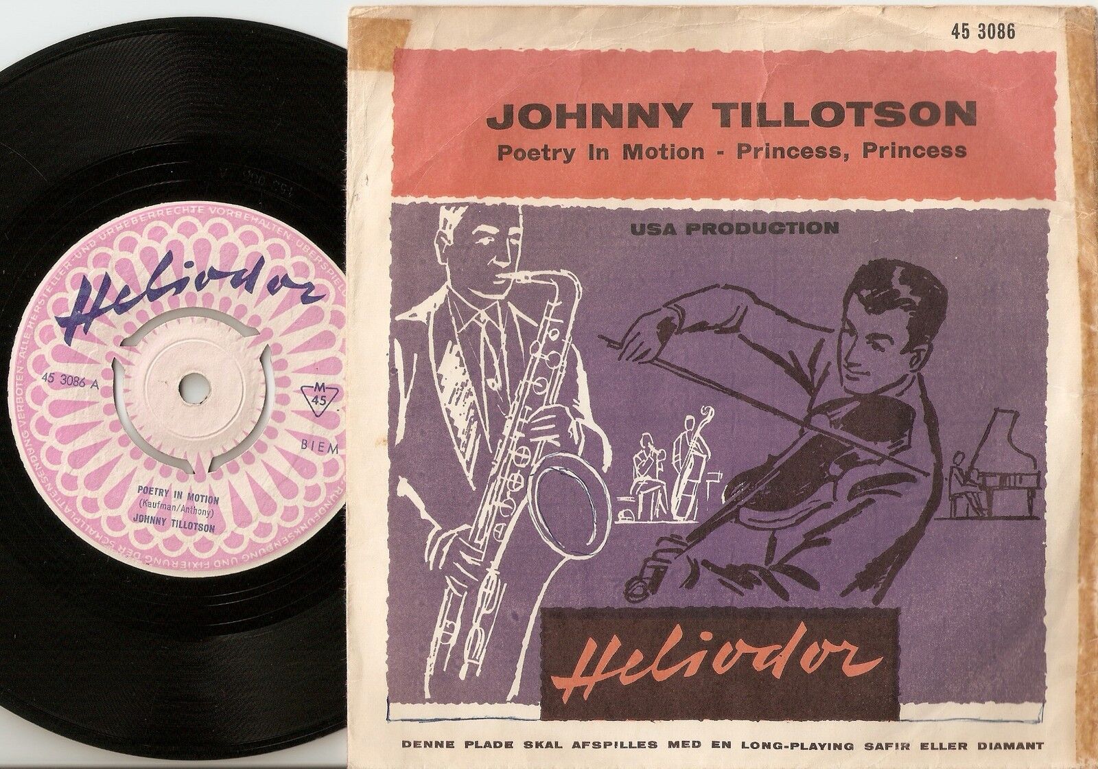 JOHNNY TILLOTSON POETRY IN MOTION  PRINCESS DANISH PS+45 1960 ELVIS ROCKABILLY