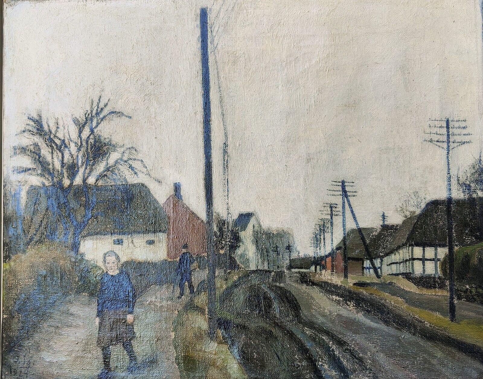 Ole Söndergaard (1876-1958): ROAD THROUGH VILLAGE original oil low shipping!!