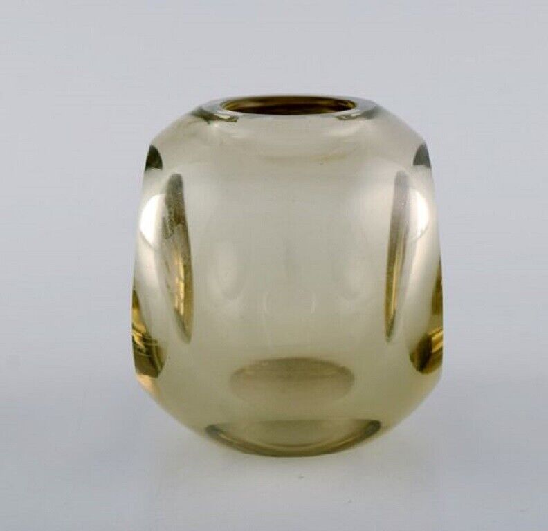 Smoke colored Iittala vase in mouth-blown art glass with motif from a forge