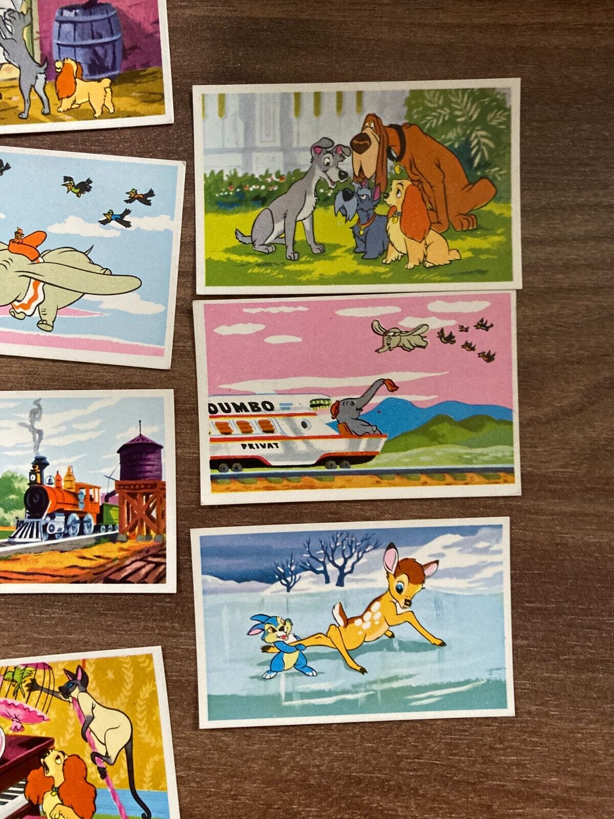 Bundle of 15x Danish Lady and the Tramp Bambi Dumbo Trading Cards Albums 1950s