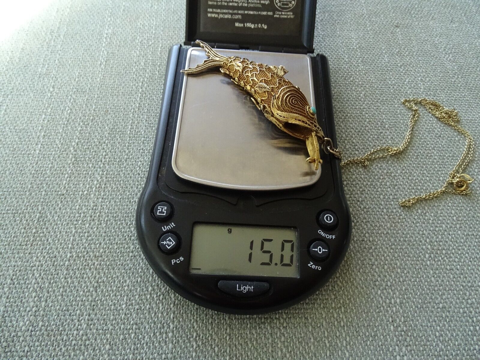 small JUDAICA SILVER SPICEBOX BESAMIM FISH goldplated