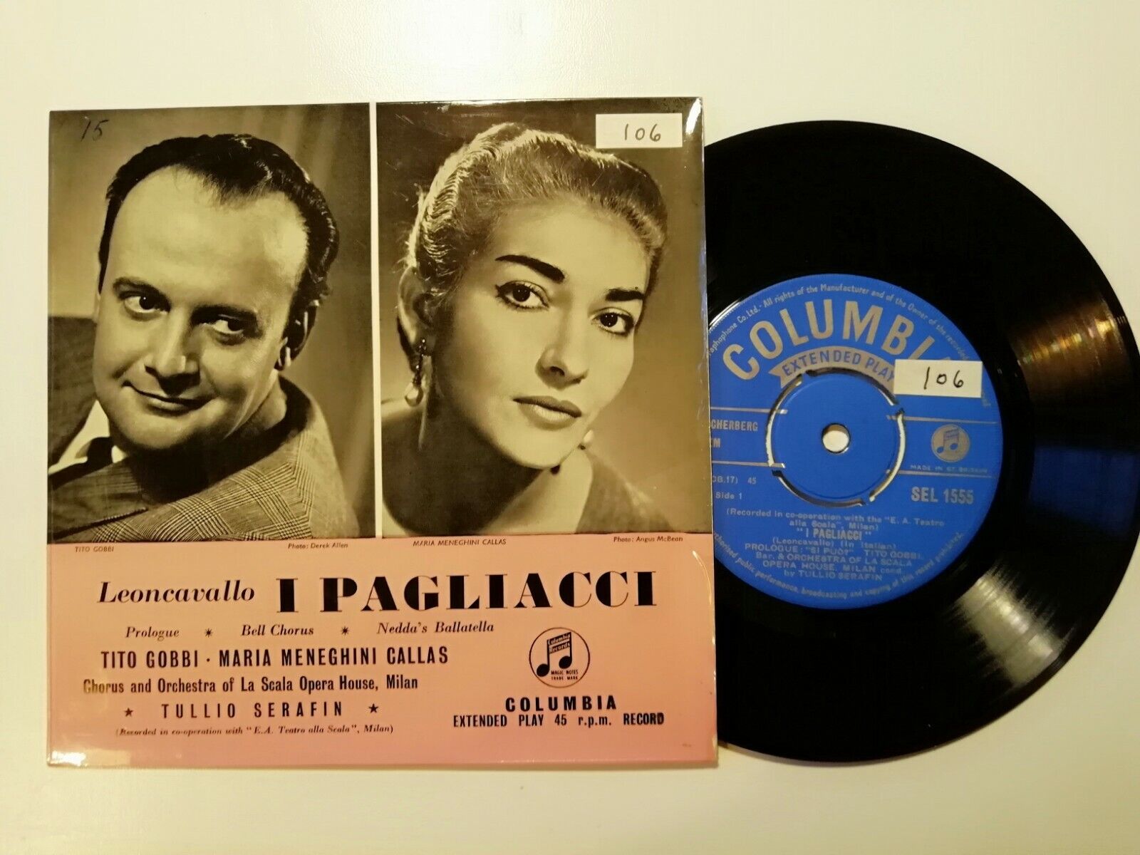 Vinyl 45 EP  I PagliacciMaria CallasTito Gobbi Columbia SEL 1555