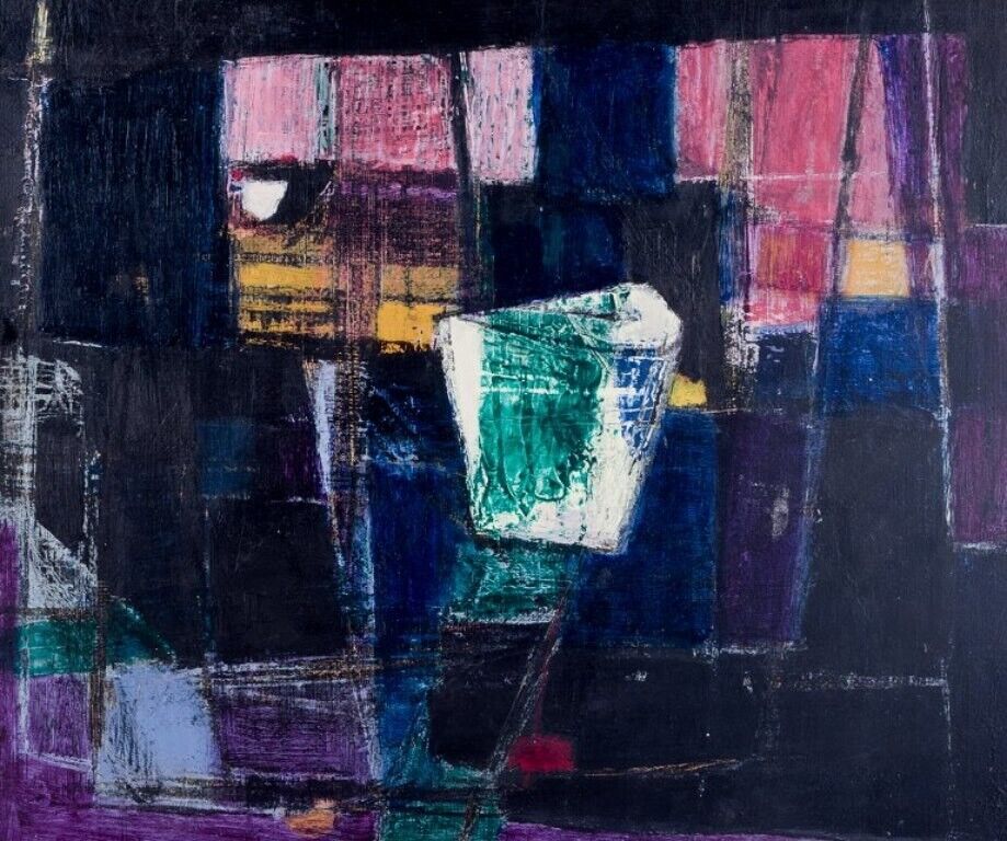 Scandinavian artist Oil on board abstract composition  1955