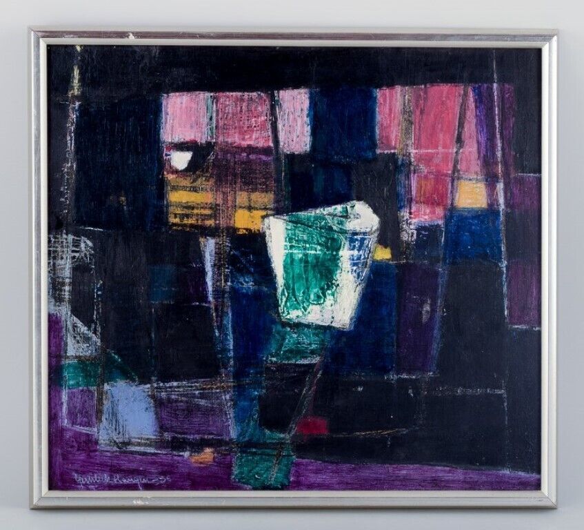 Scandinavian artist Oil on board abstract composition  1955