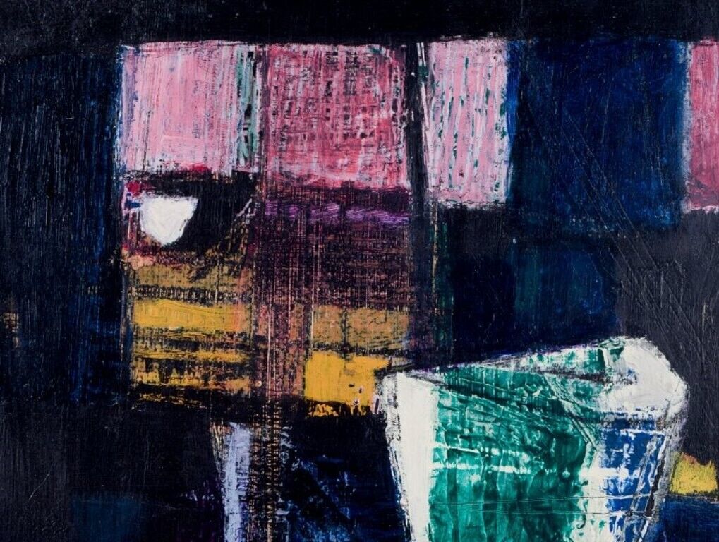 Scandinavian artist Oil on board abstract composition  1955