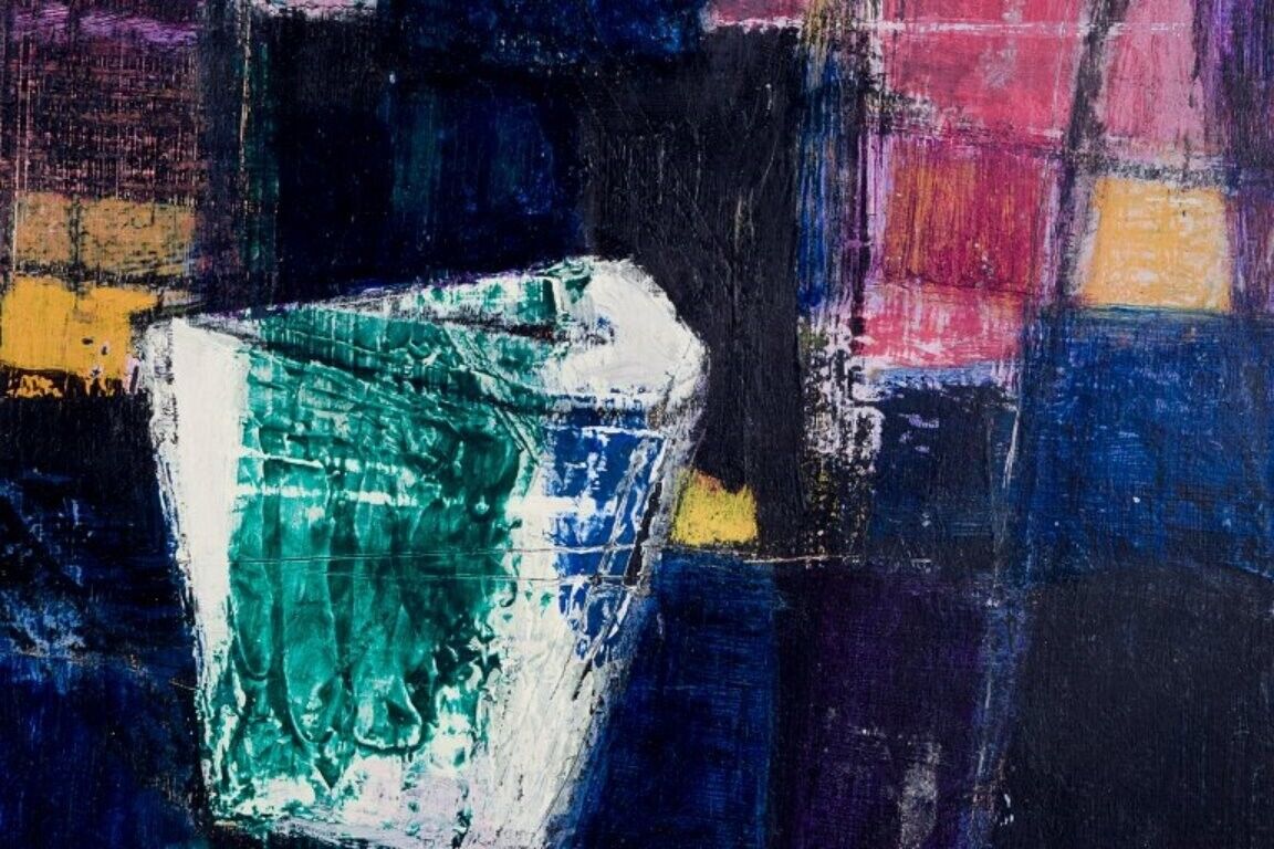 Scandinavian artist Oil on board abstract composition  1955