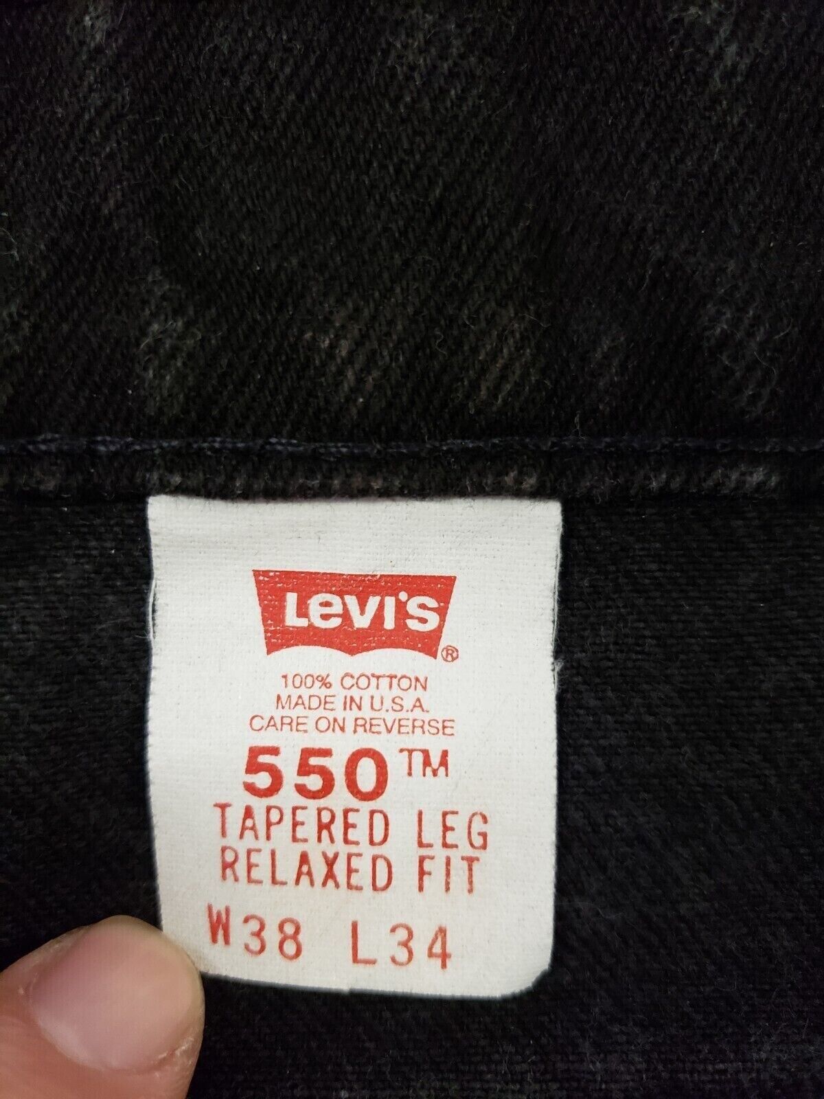 Levi's 550 Mens Black 1990's Jeans Sz 38x34 Denim Pants 100% Cotton Red Tab y2k