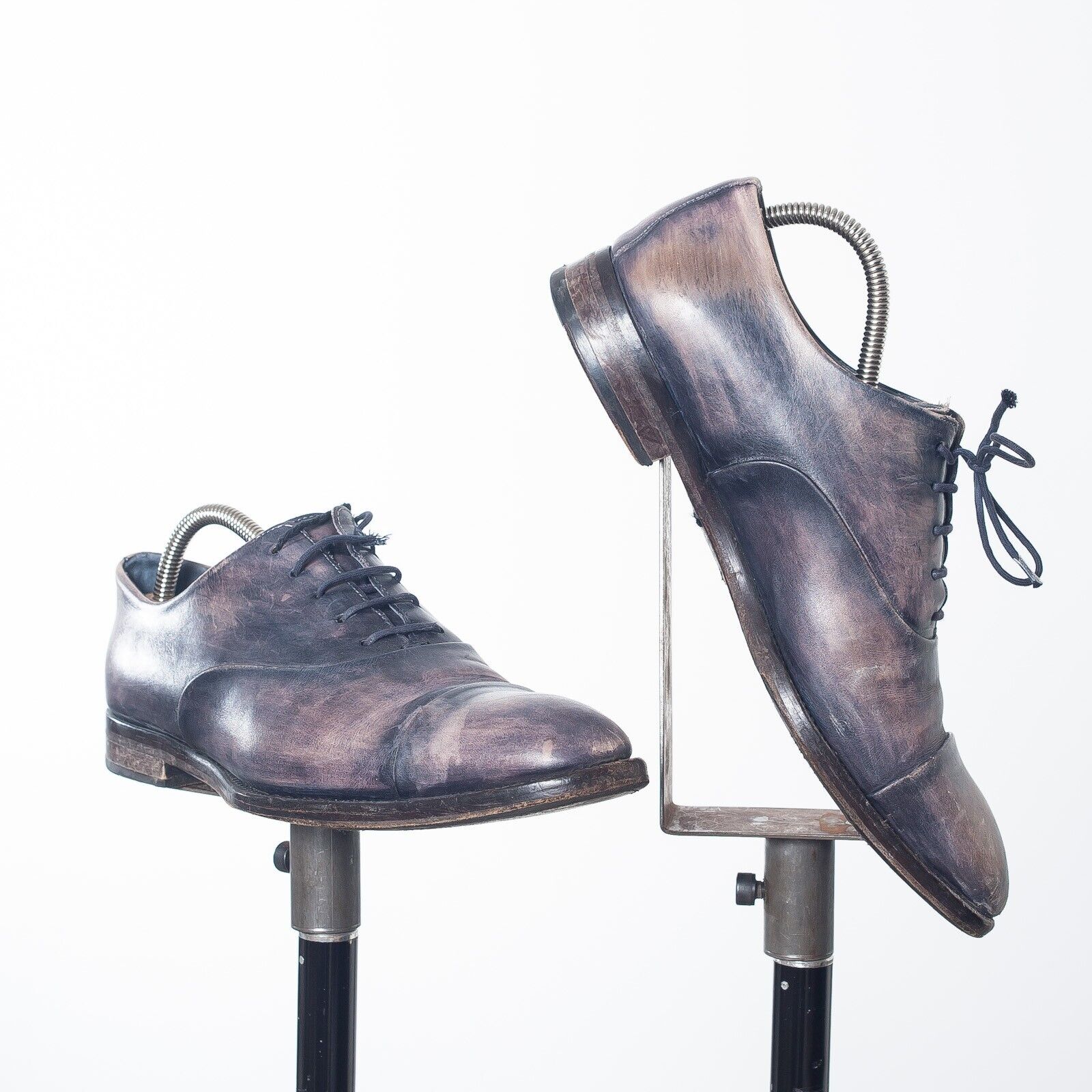 ZAMPIERE Plum Blue Patina Leather Cap Toe Shoes EU7