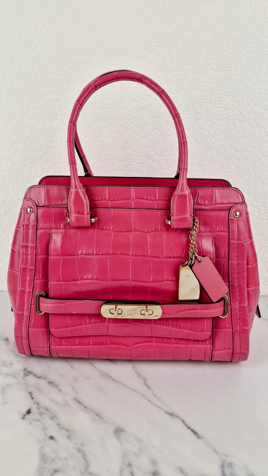 Coach Swagger Frame Bag Pink Croc Embossed Leather 37998 Handbag