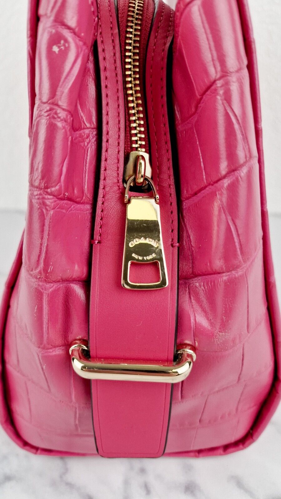 Coach Swagger Frame Bag Pink Croc Embossed Leather 37998 Handbag