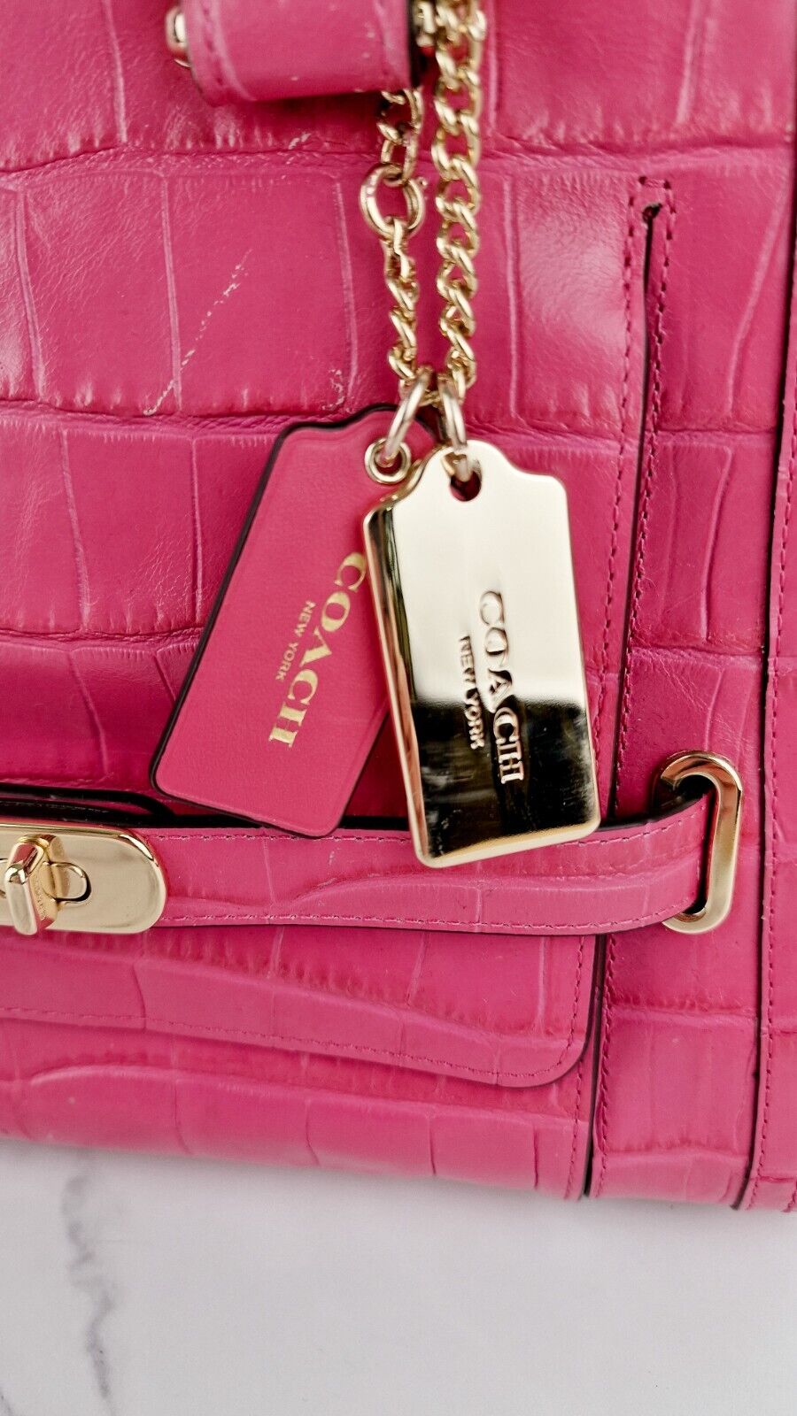 Coach Swagger Frame Bag Pink Croc Embossed Leather 37998 Handbag