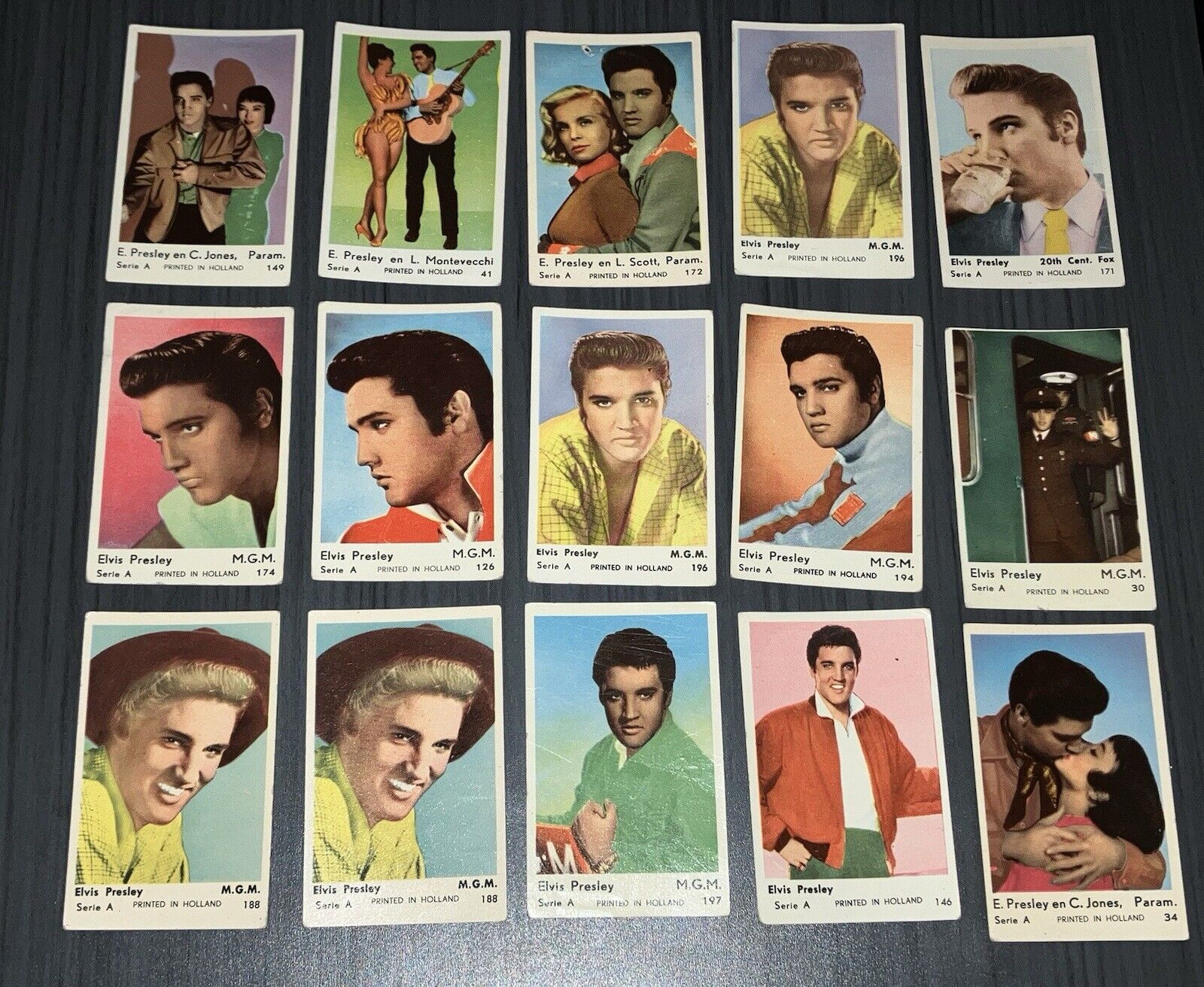 15 VINTAGE CARDS OF ELVIS PRESLEY 1958 DUTCH GUM SERIE A KING OF ROCK N ROLL