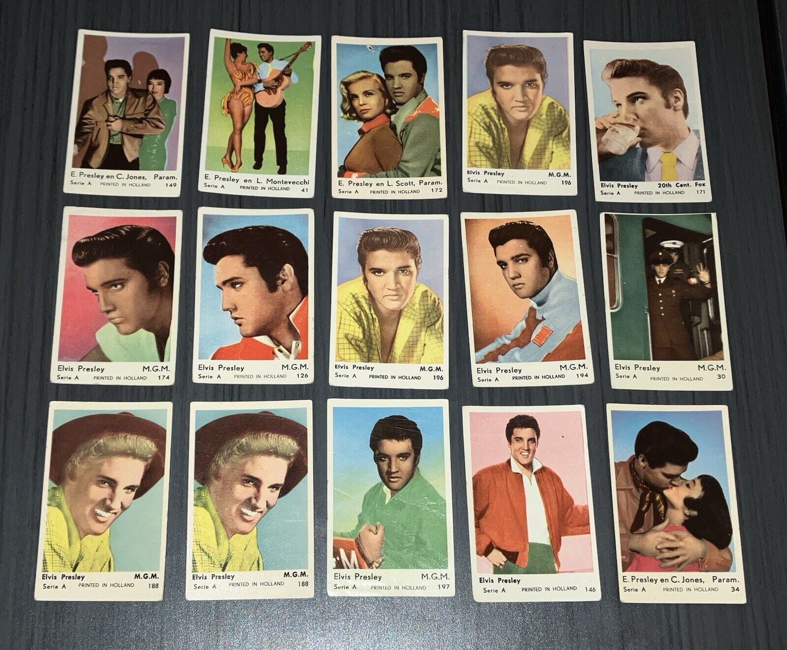 15 VINTAGE CARDS OF ELVIS PRESLEY 1958 DUTCH GUM SERIE A KING OF ROCK N ROLL