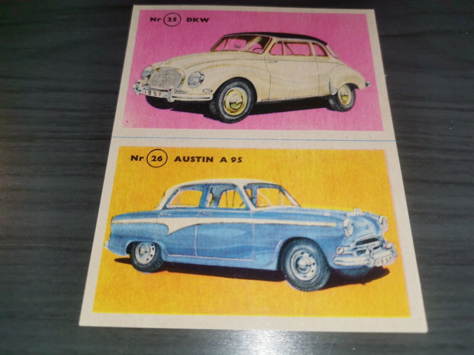 DK W - Austin A95 Car card hjemmets samleserie 1957 UNCUT SHEET #25 #26