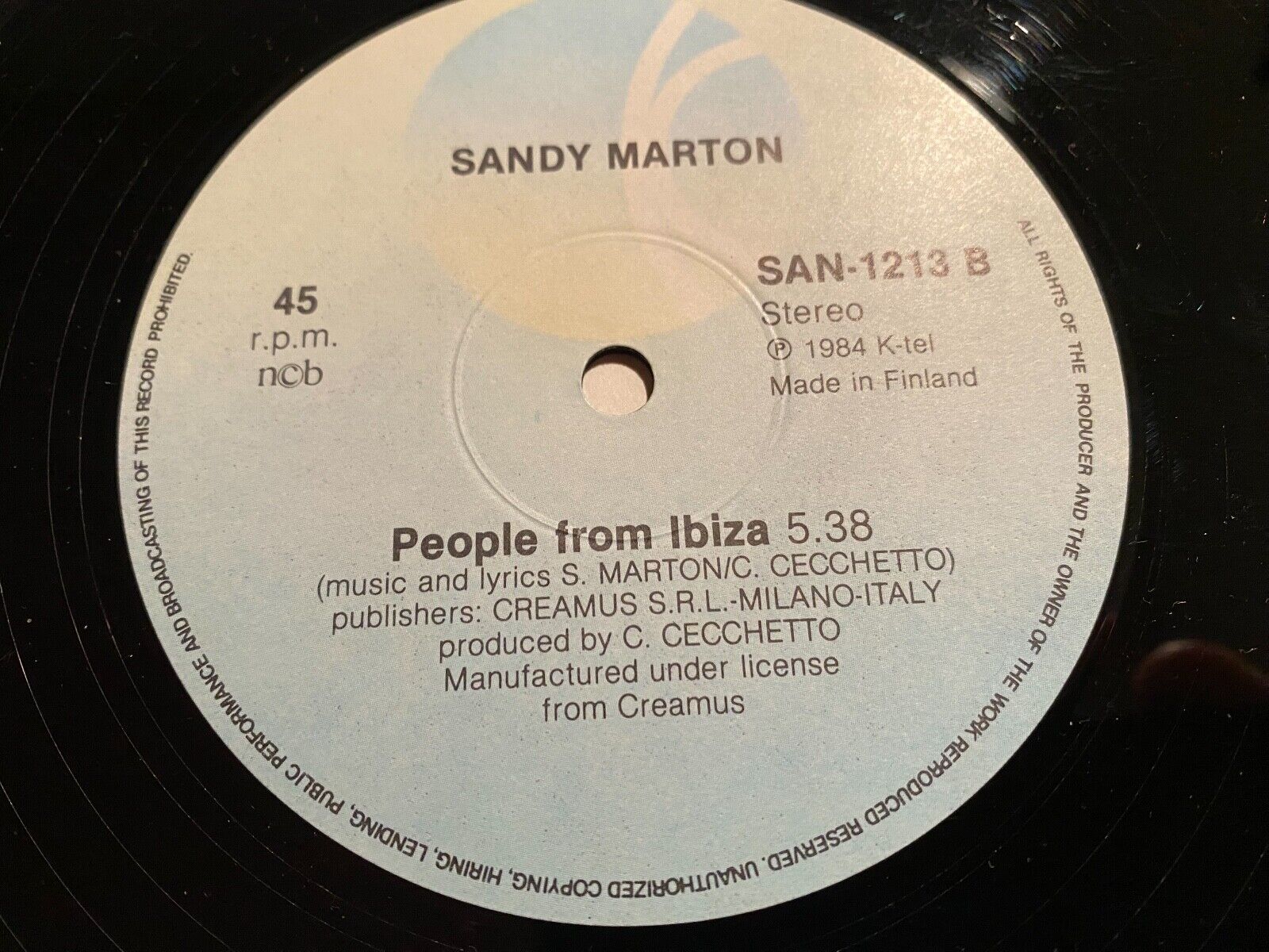 SANDY MARTON "PEOPLE FROM IBIZA" 1984 12WAX MAXI SINGLE 45 RPM NCB K-TEL FINLAND