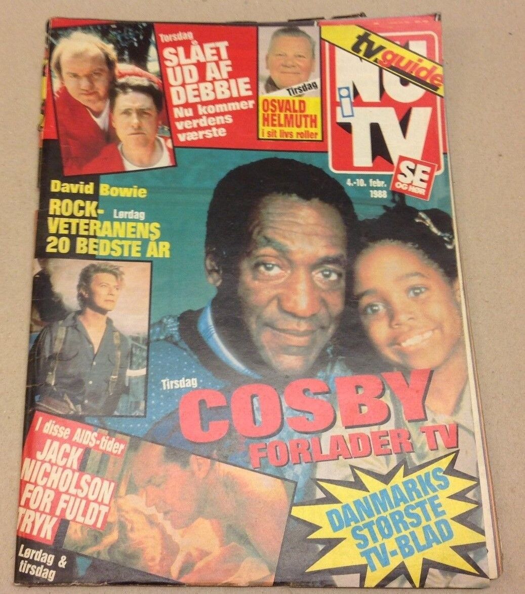 Rudy Bill Cosby +David Bowie Back Cover Vtg Danish Magazine 1988 "Se og Hoer"