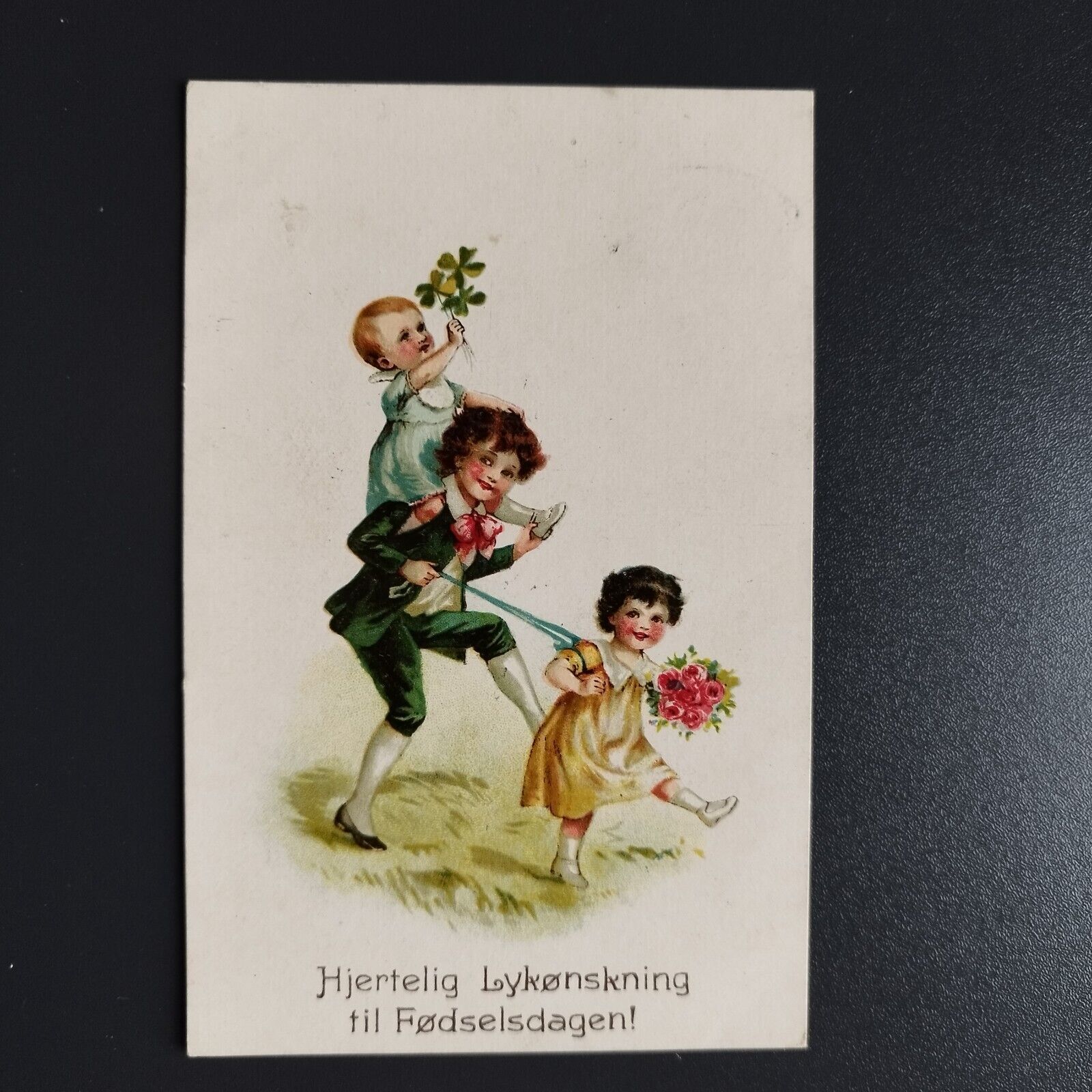 Denmark Charming old postcard Happy Birthday Posted in 1919