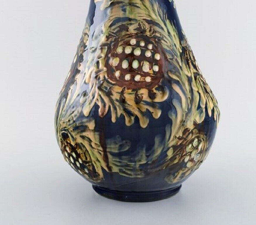 Kähler HAK Large vase in glazed stoneware Flowers on blue background 1930/40s