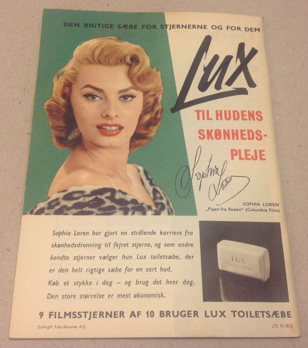 NINA PENS FRONT COVER SOPHIA LOREN LUX SOAP BACK COVER VTG Danish Magazine 1956