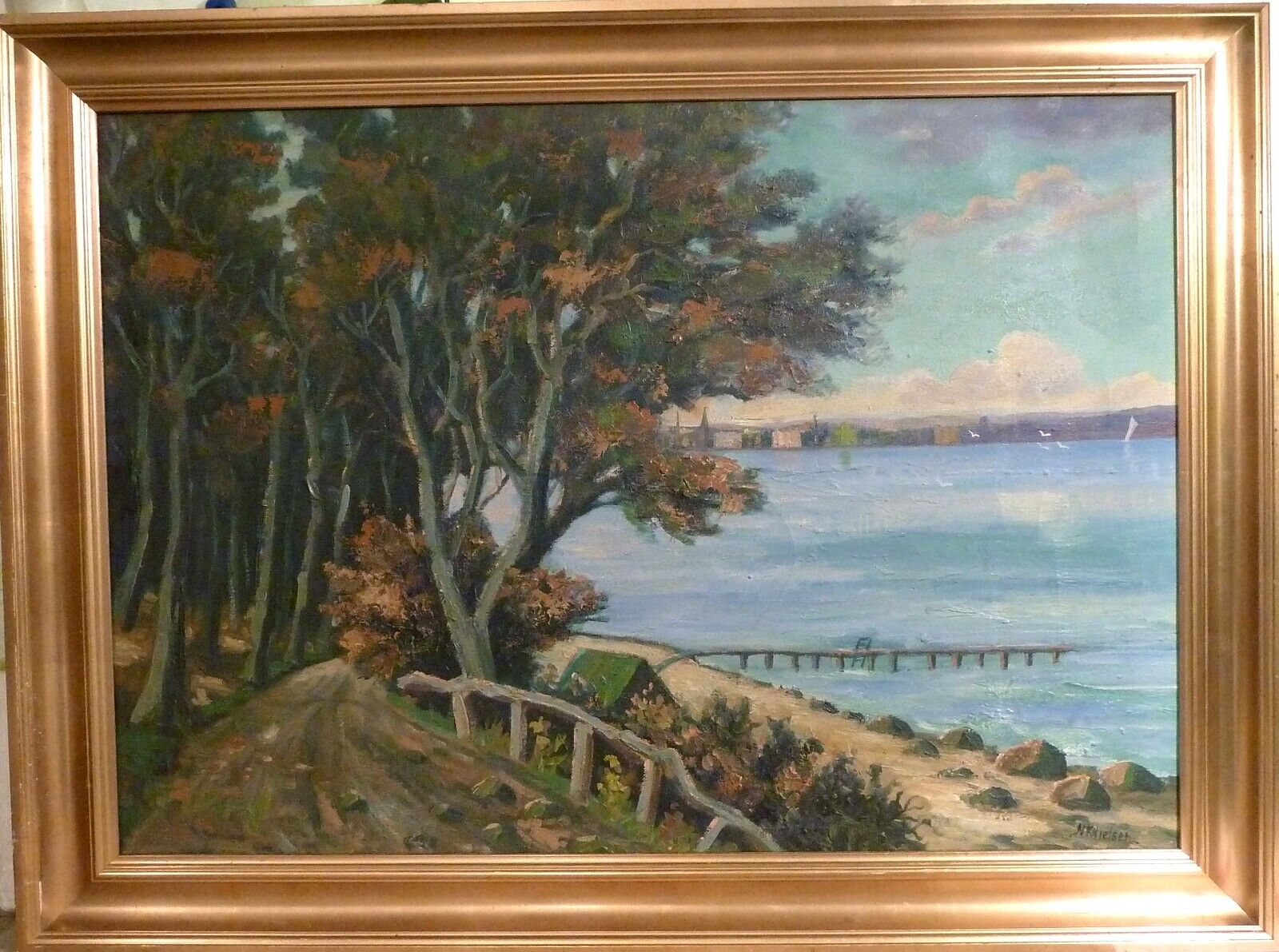 NK NIELSEN! COAST LANDSCAPE PROBABLY FROM THE BAY OF AARHUS