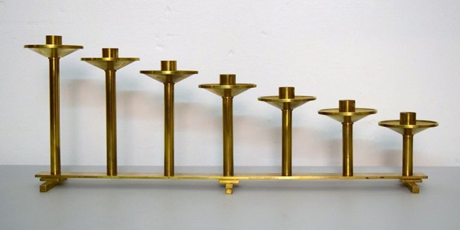 Erik Höglund for Kosta Boda large floor candlestick in brass for seven light