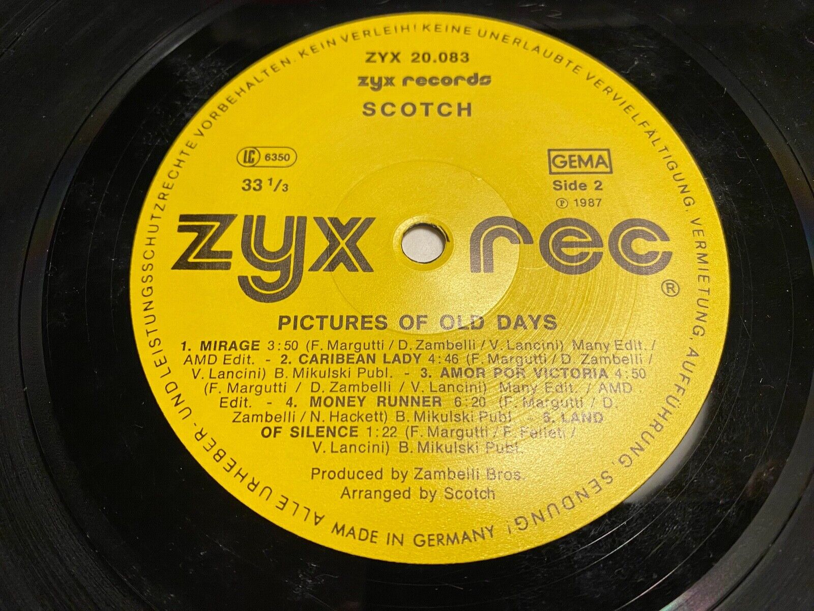 SCOTCH "PICTURES OF " 1987 9 SONGS 12" VINYL LP 33 RPM ZYX RECORDS ITALODISCO 12