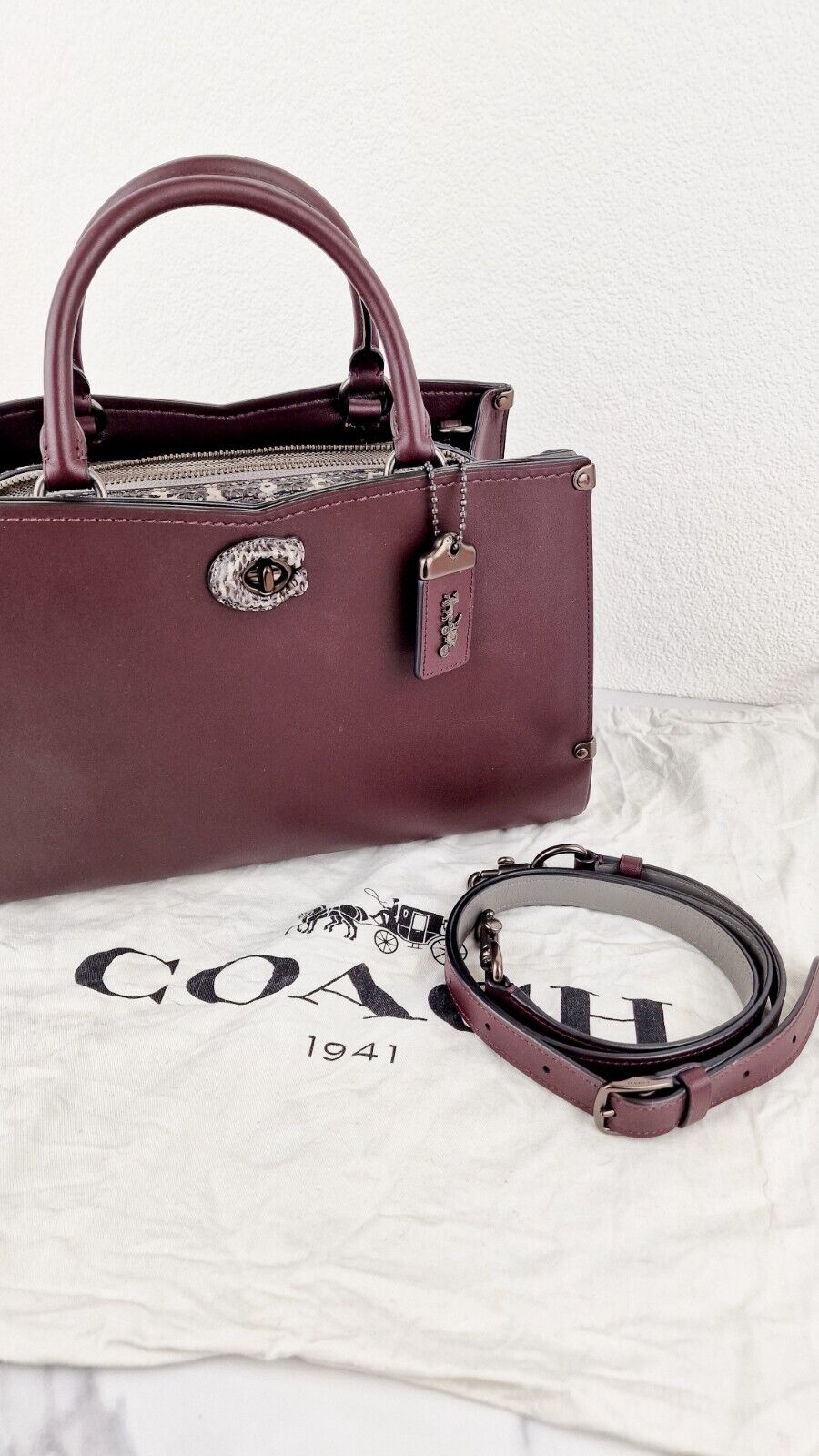 Coach Mason Carryall Bag Oxblood Brown 1941 Smooth Leather Snakeskin Coach 38717