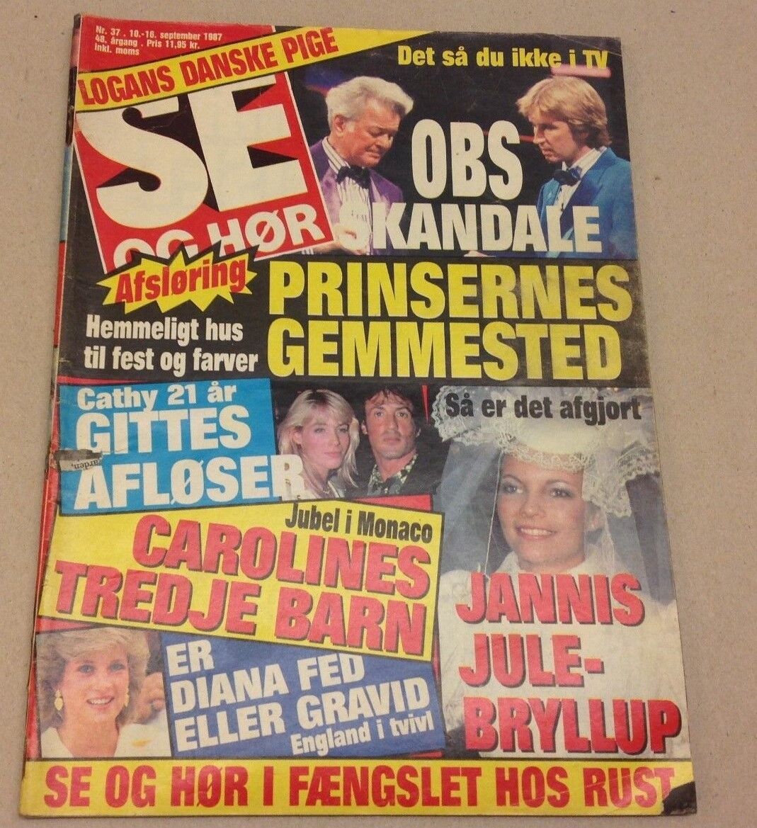 Princess Diana Lady Di Sylvester Stallone Vtg Danish Magazine 1987 "Se og Hoer"