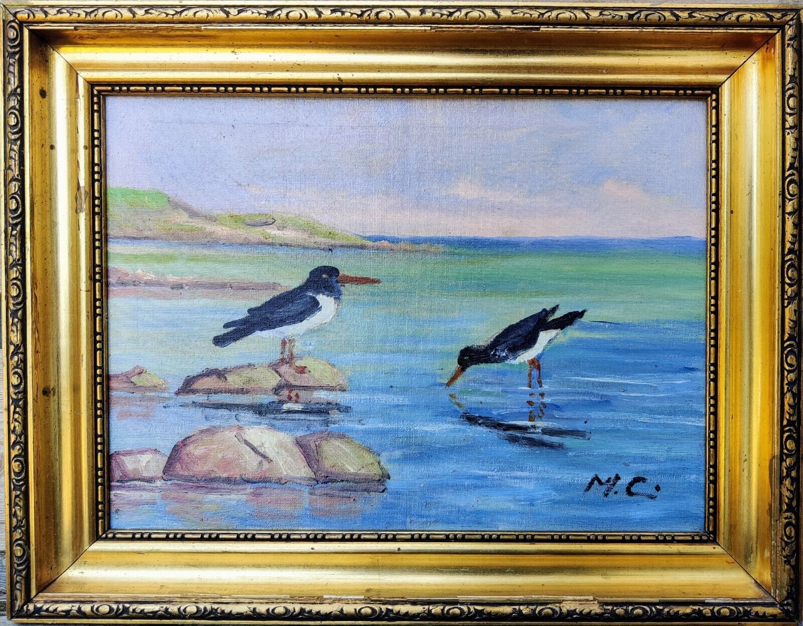 BIRDS ON SHORE original oil painting