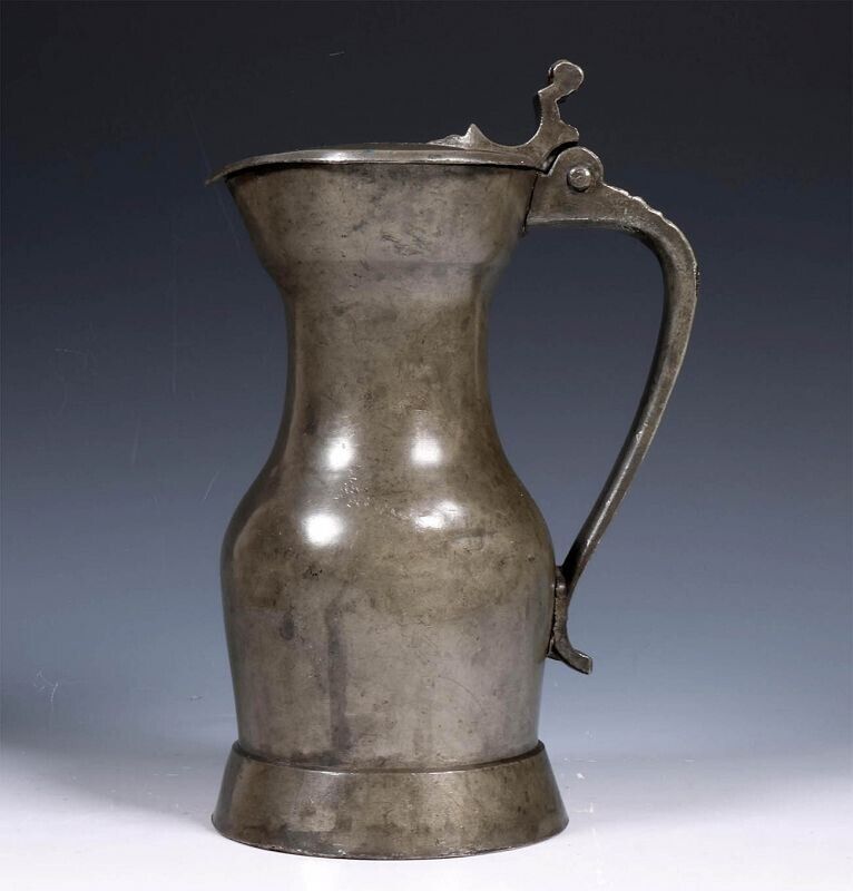 *SC* FINE QUALITY EARLY FRENCH PEWTER WINE JUG 18TH CENTURY