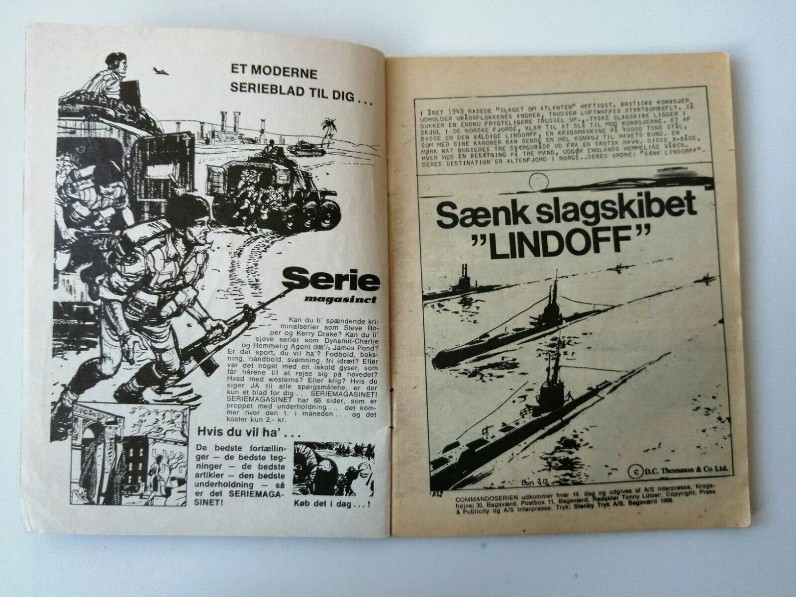 "Commando Serien" no 2121968SÆNK SLAGSKIBET "Lindoff" ! Danish pocket book