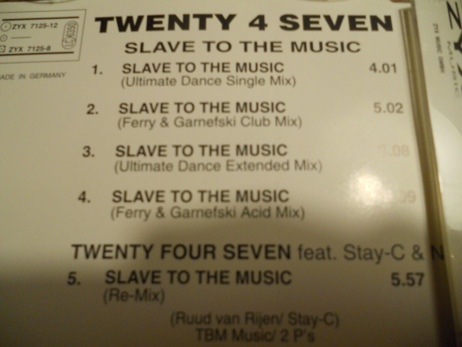 TWENTY 4 SEVEN "SLAVE TO THE MUSIC" 5 REMIXED TRACKS CD SINGLE ZYX RECORDS 1993*