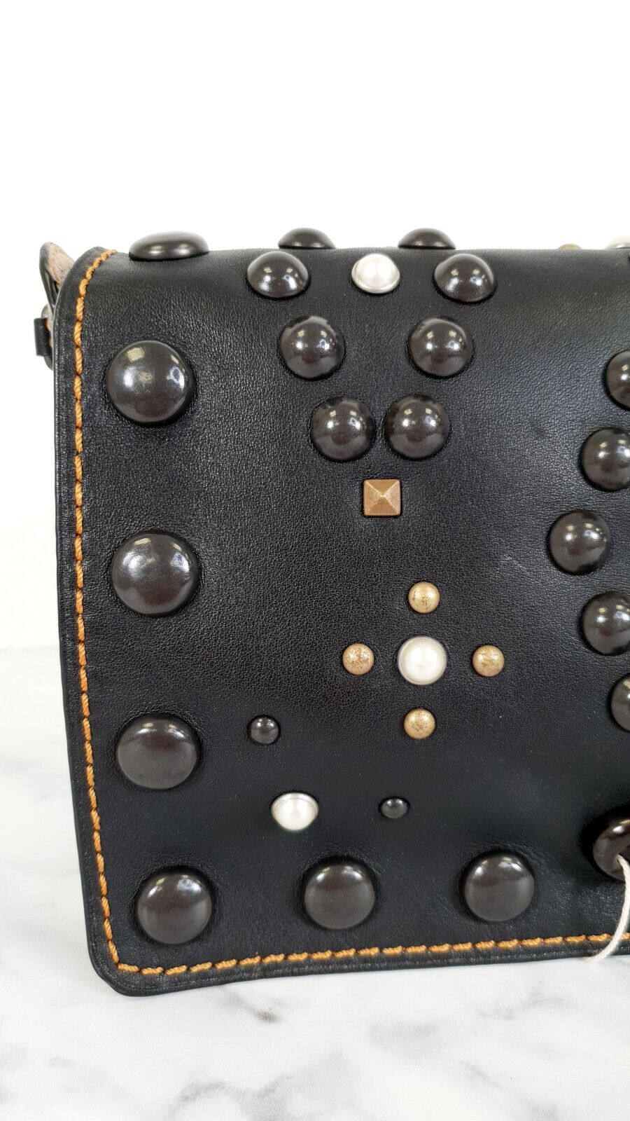 Coach Dinky 24 Black Leather Western Rivets 1941 Crossbody Flap Bag 56611 Studs