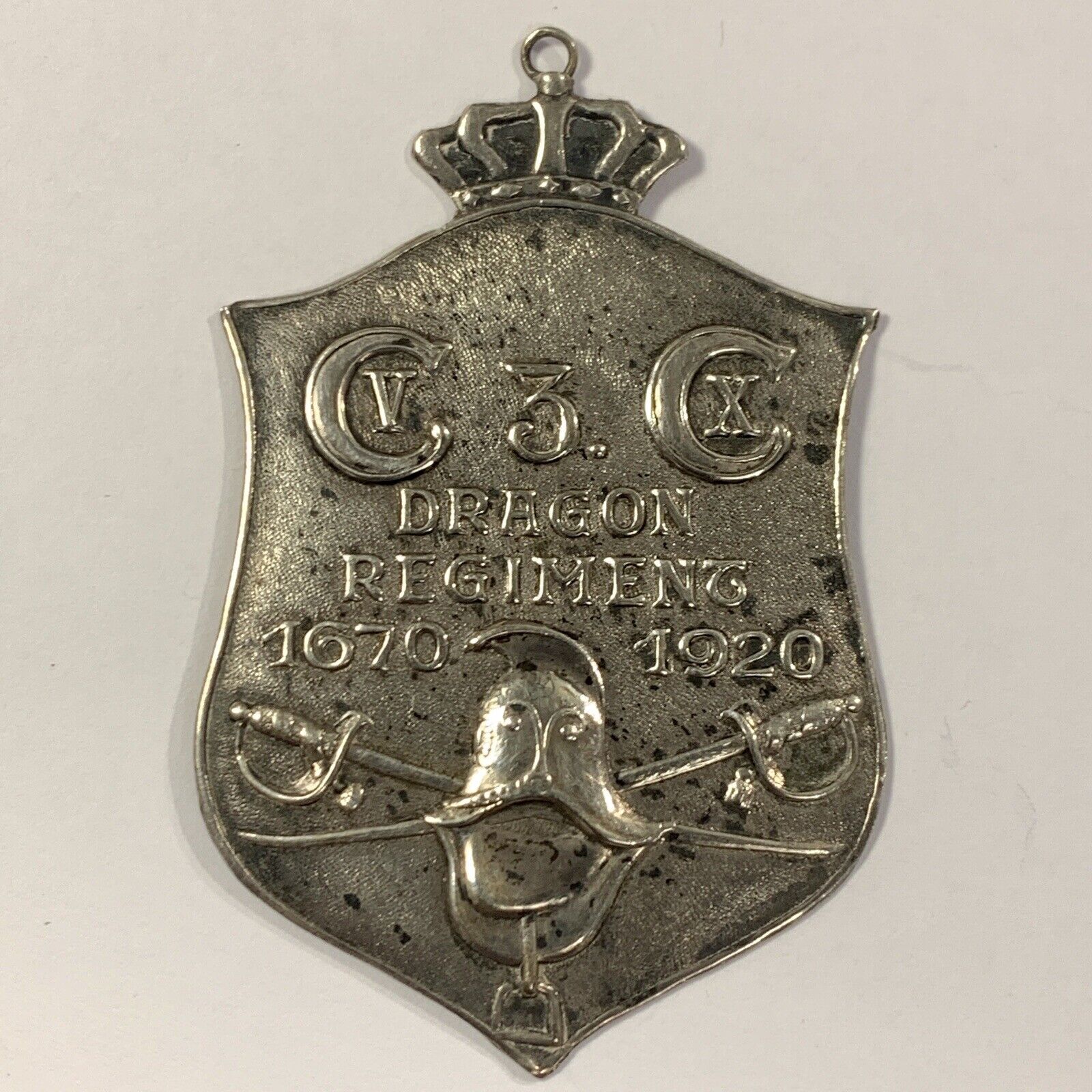 Danish 3rd Dragoon regiment's 250 year sign in silver from 1920