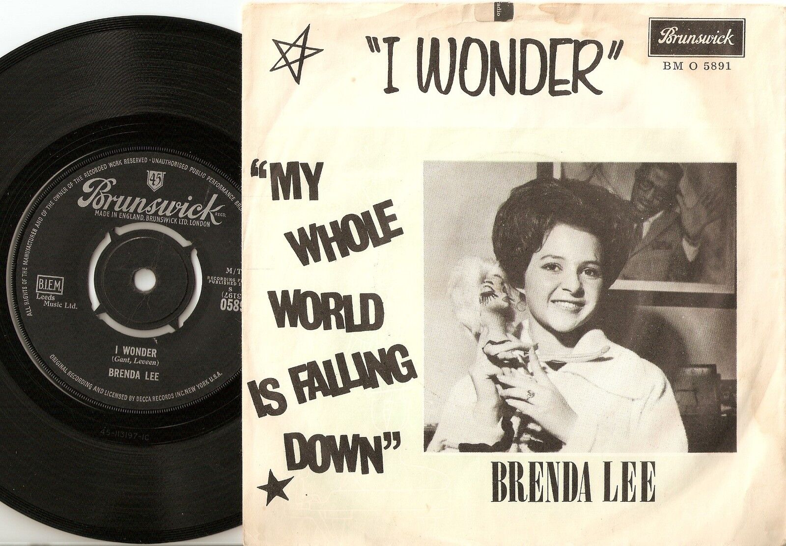 BRENDA LEE I WONDER  WORLD FALLING DOWN DANISH PS+45 1963 MOD GIRL SOUL LULU