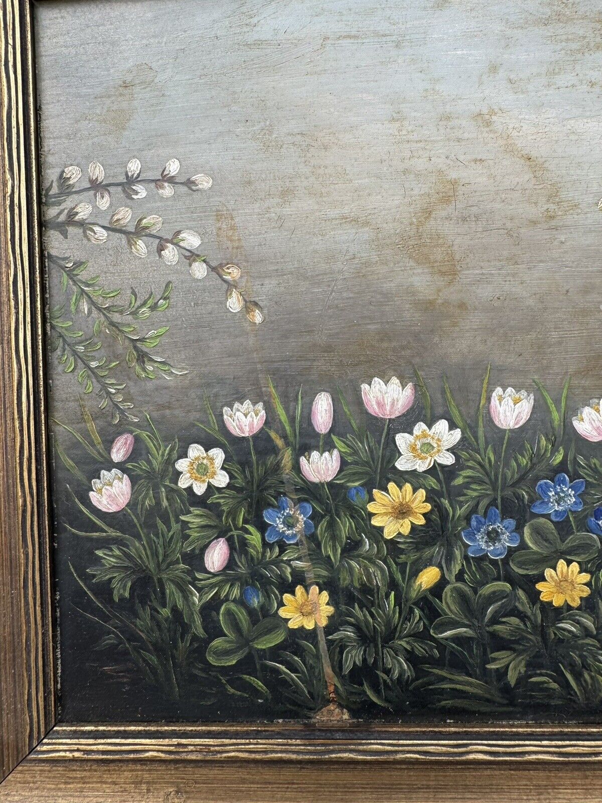 Antique Framed Oil Painting: Beautiful Motif With Flowets From Around 1900