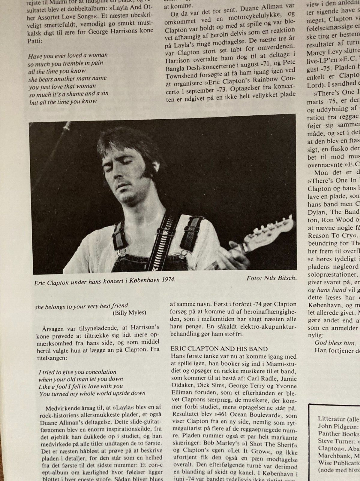 Eric Clapton Concert Copenhagen + CV Jørgensen 1977 "Rock City" Danish Magazine