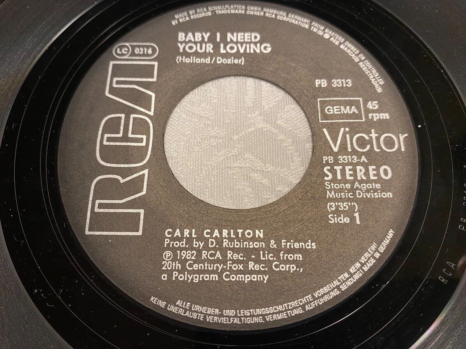 CARL CARLTON "BABY I NEED YOUR LOVING" 1982 RCA VICTOR RECORDS 1 PRESS GERMANY*