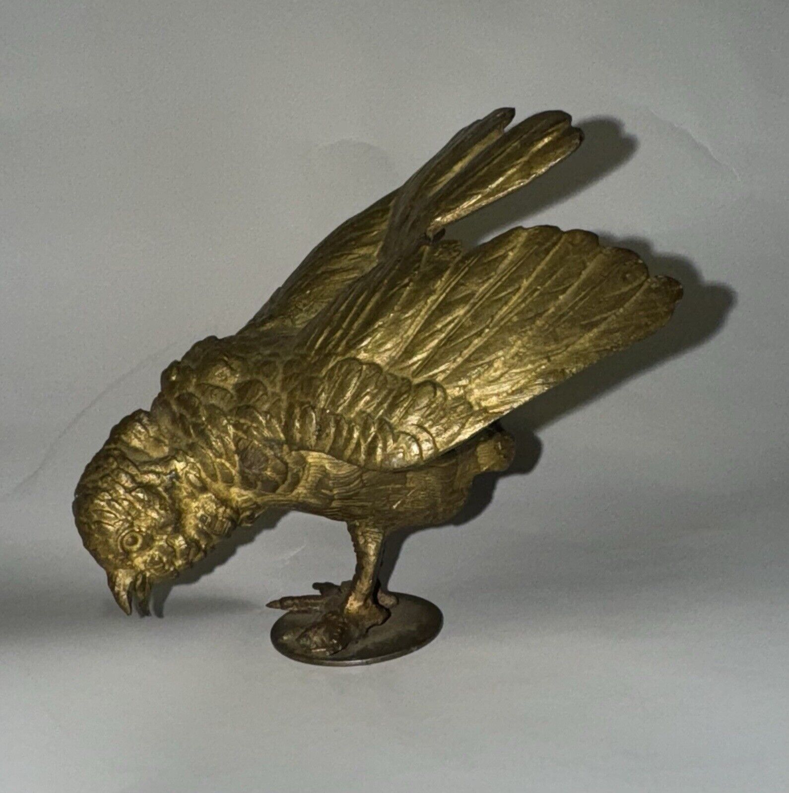 Vintage Charming Bronze Figure Of Smaller Bird Looking For Food c 1920